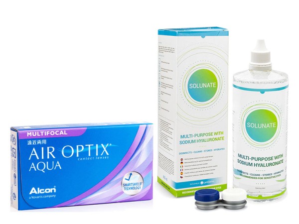 Air Optix Aqua Multifocal (6 φακοί) + Solunate Multi-Purpose 400 ml με θήκη