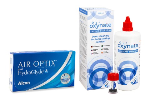 Air Optix Plus Hydraglyde (6 φακοί) + Oxynate Peroxide 380 ml με θήκη