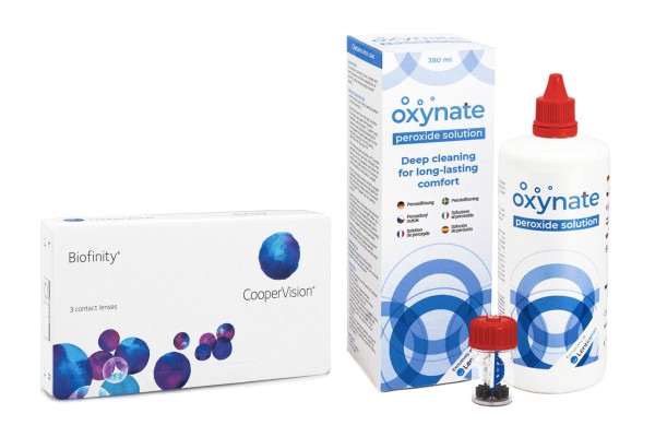 Biofinity (3 φακοί) + Oxynate Peroxide 380 ml με θήκη