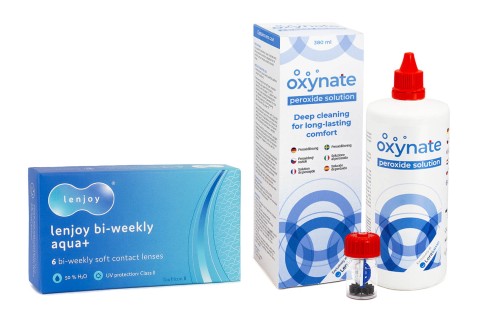 Lenjoy Bi-weekly Aqua+ (6 φακοί) + Oxynate Peroxide 380 ml με θήκη